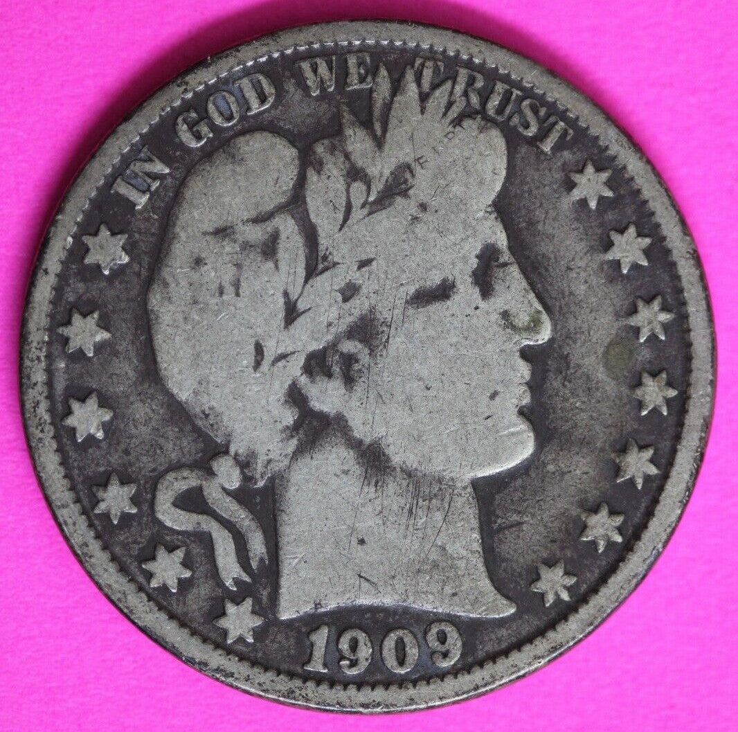 1909 O Barber Liberty Half Dollar Silver Semi Key Date Coin New Orleans Mint 48