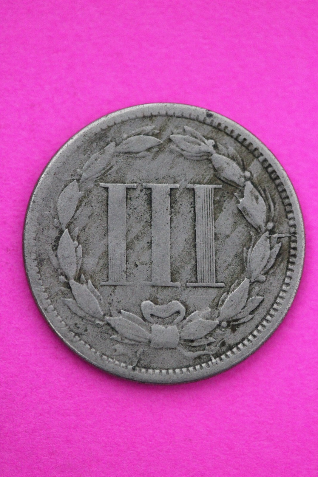 1867 Three 3 Cent Nickel Scarce Semi Key Date Type Coin Philadelphia Mint 193