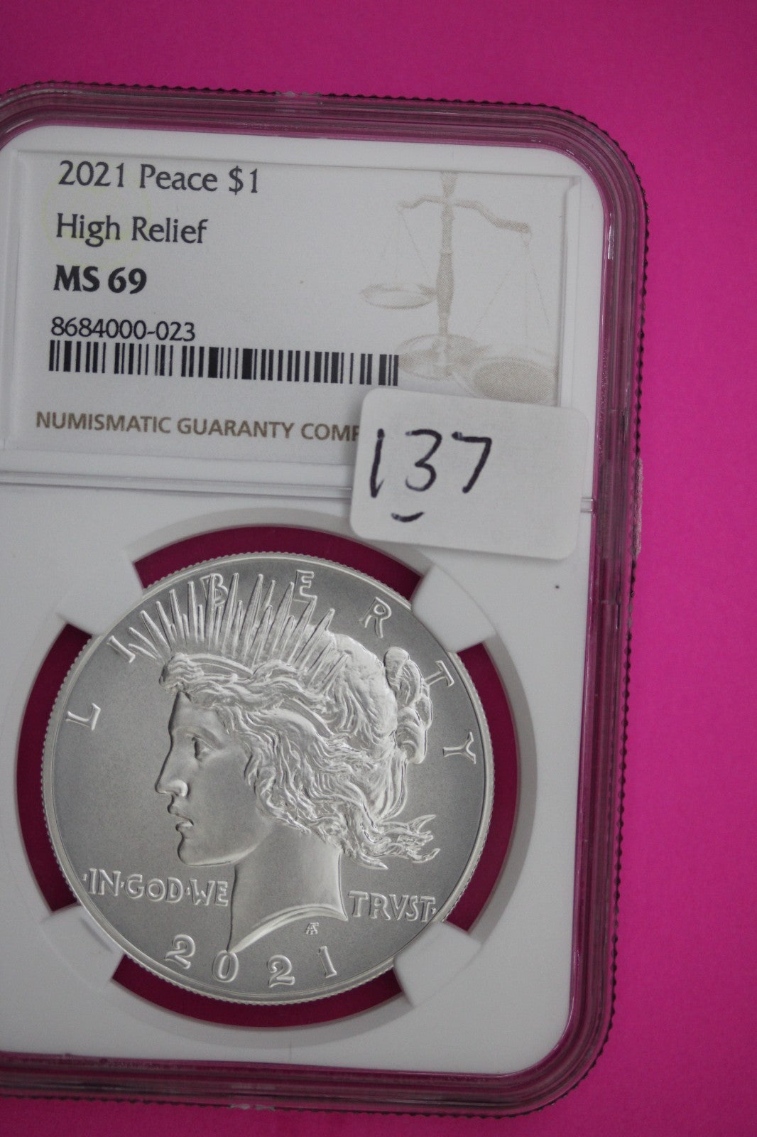 2021 MS 69 Peace Silver Dollar High Relief NGC Authentic Graded Coin Slab 137