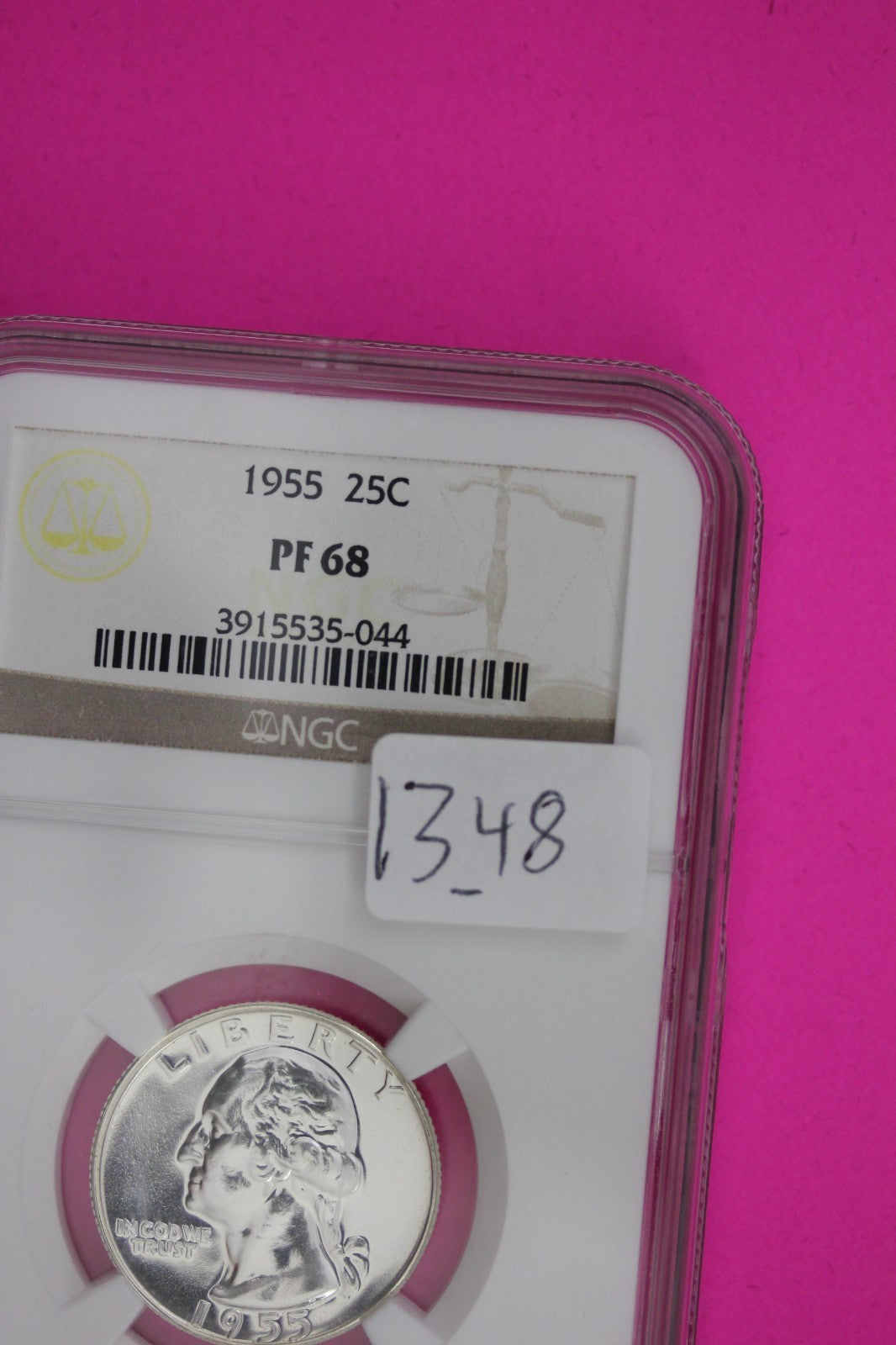 1955 PF 68 Proof Washington Silver Quarter NGC Certified Graded Authentic 1348