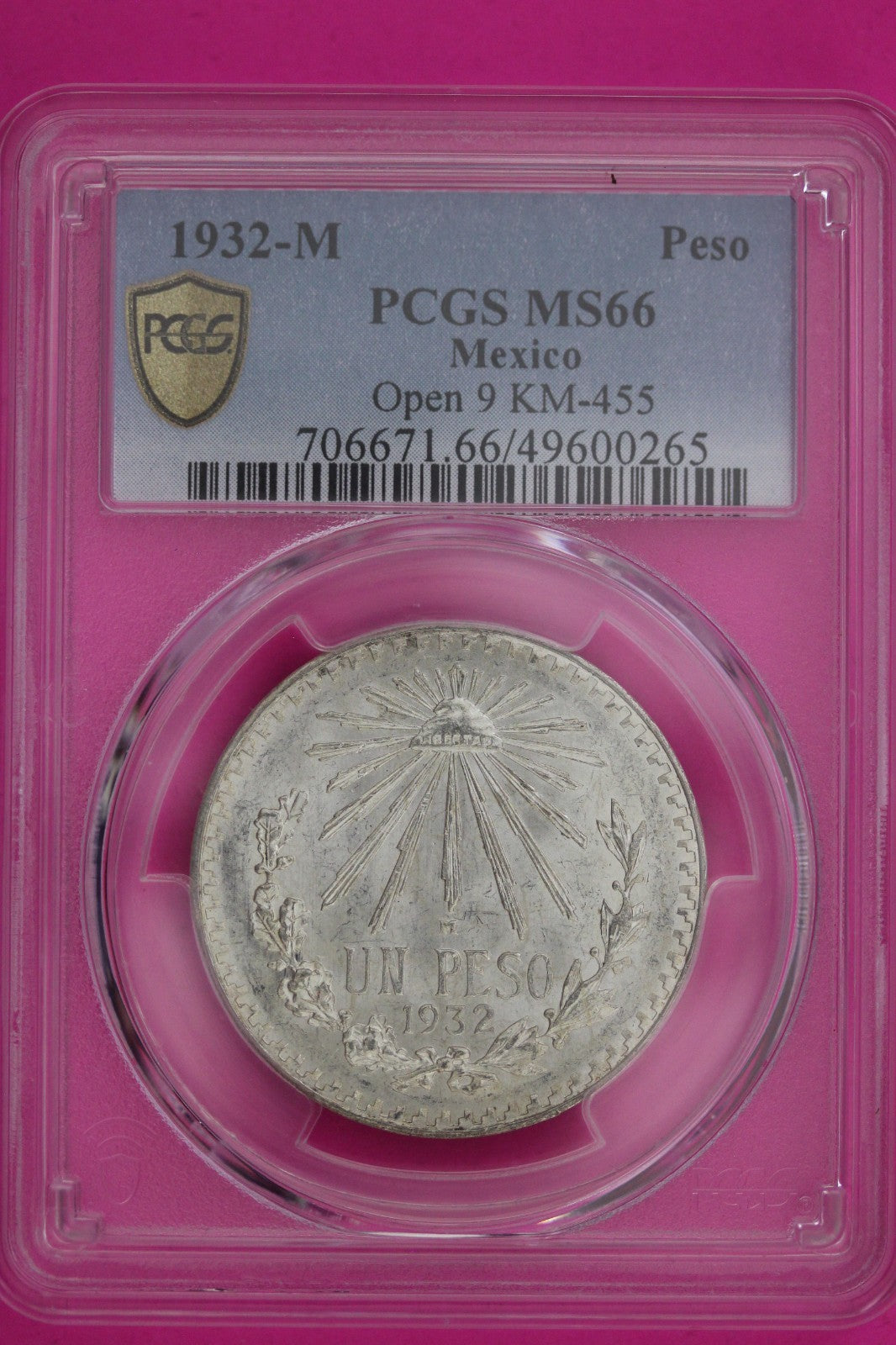 1932 M MS 66 Mexico Peso Open 9 KM-455 PCGS Certified Graded Authentic Slab 1212