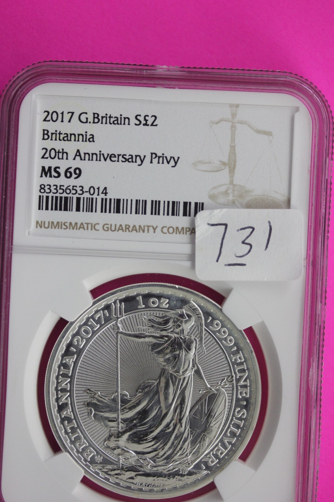 2017 MS 69 Great Britain £2 Britannia 20th Anniversary Privy NGC Graded Slab 731