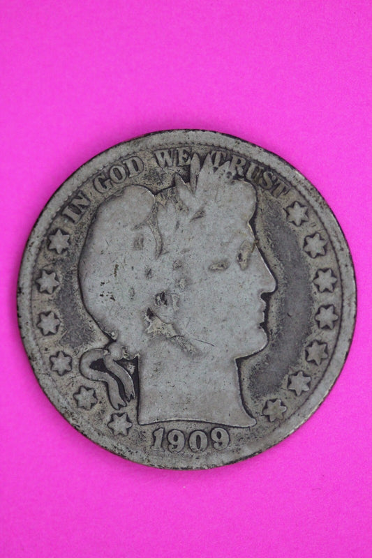 1909 S Barber Liberty Half Dollar Silver Coin Guaranteed Authentic Genuine 1492