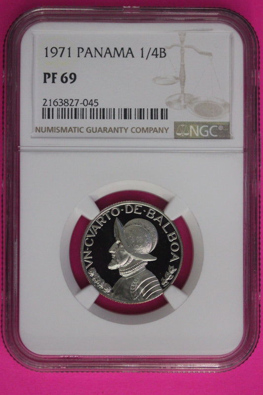 Top Pop 1971 Panama PF 69 Proof 1/4 Balboa NGC Graded Certified  Slab 1023