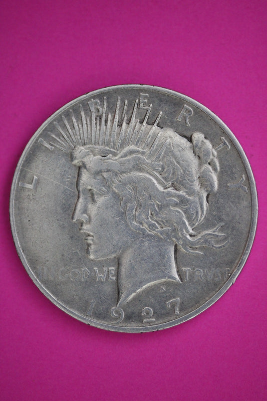 1927 D Peace Lady Liberty Semi Key Date Silver Dollar Guaranteed Authentic 2690