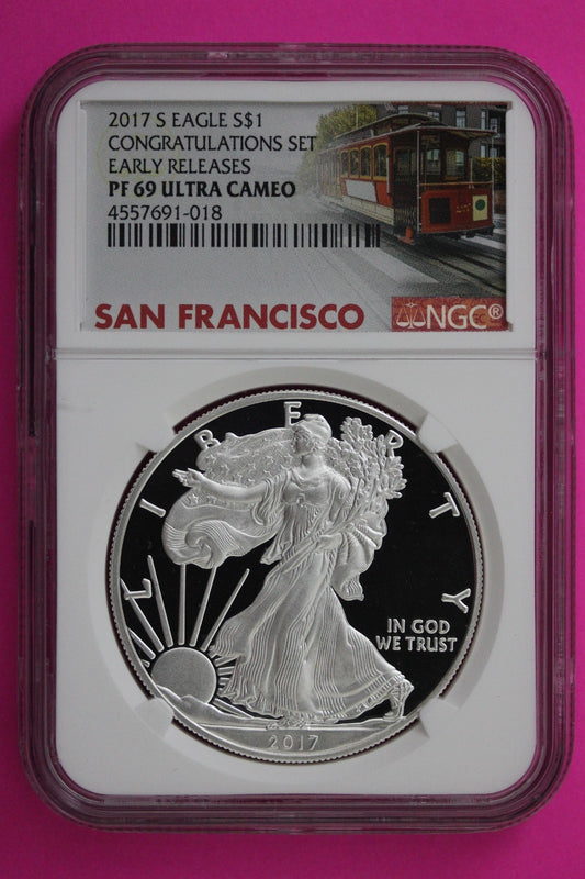 2017 S PF 69 Silver American Eagle From Congratulations Set Early Releas NGC 350