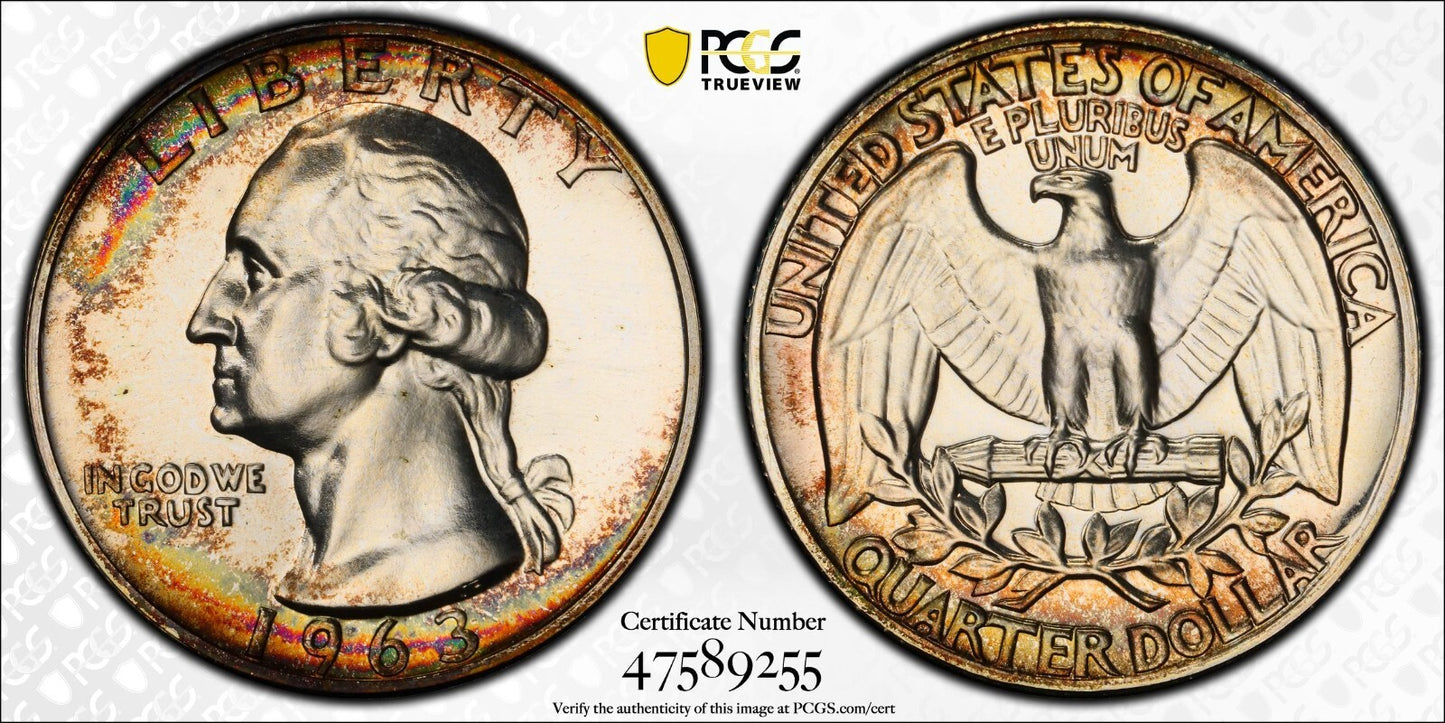 Rainbow Toned 1963 PR 66 George Washington Quarter PCGS Trueview Slab 424