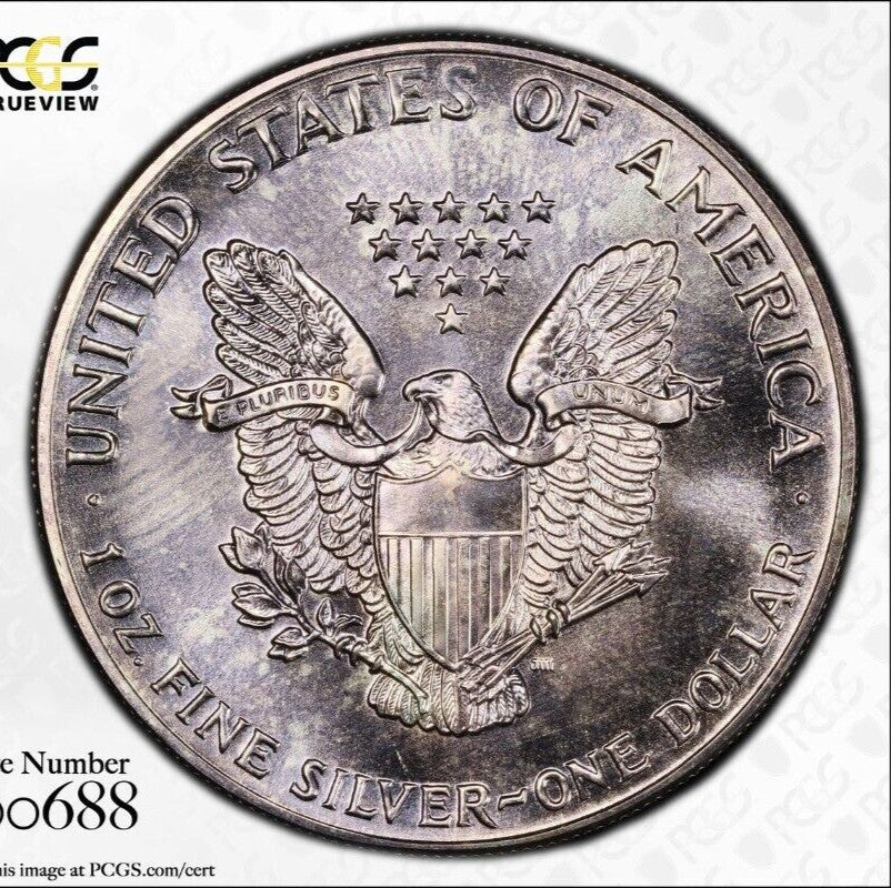 Toned 1987 MS 68 American Silver Eagle PCGS Graded Authentic Certified Slab 175