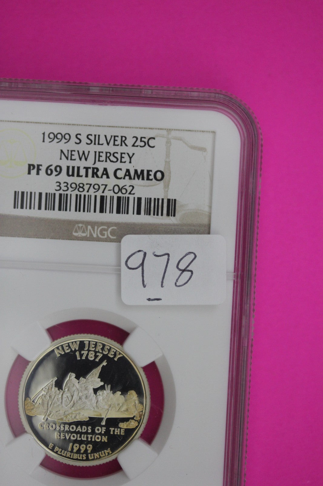 1999 S PF 69 New Jersey Silver State Quarter NGC Certified Authentic Slab 978