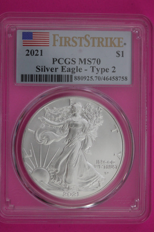 2021 T2 MS 70 Silver Eagle Coin 1 OZ .999 PCGS Certified Graded Authentic 582