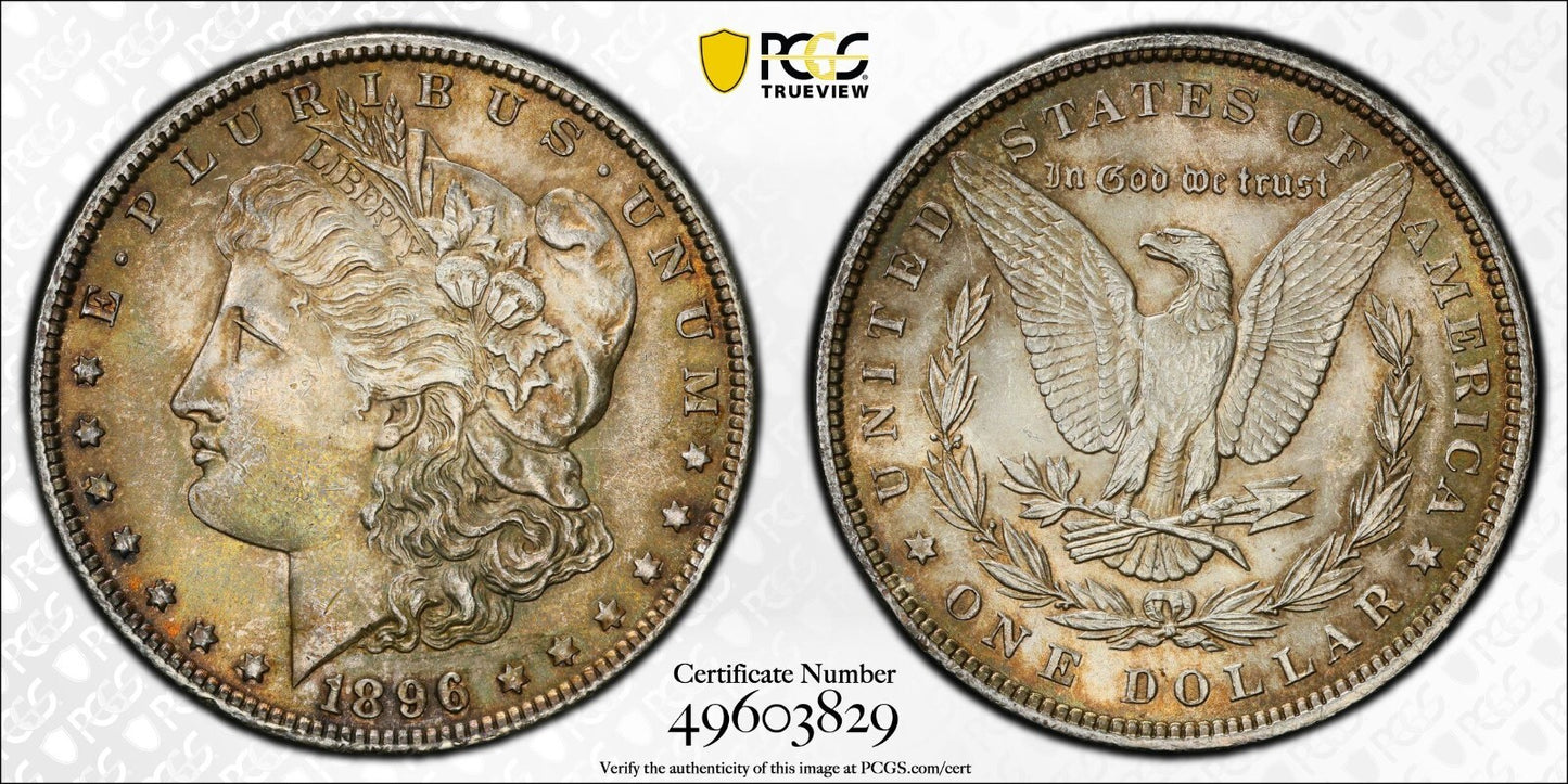 Toned 1896 P MS 62 Morgan Liberty Silver Dollar PCGS Certified Slab 12