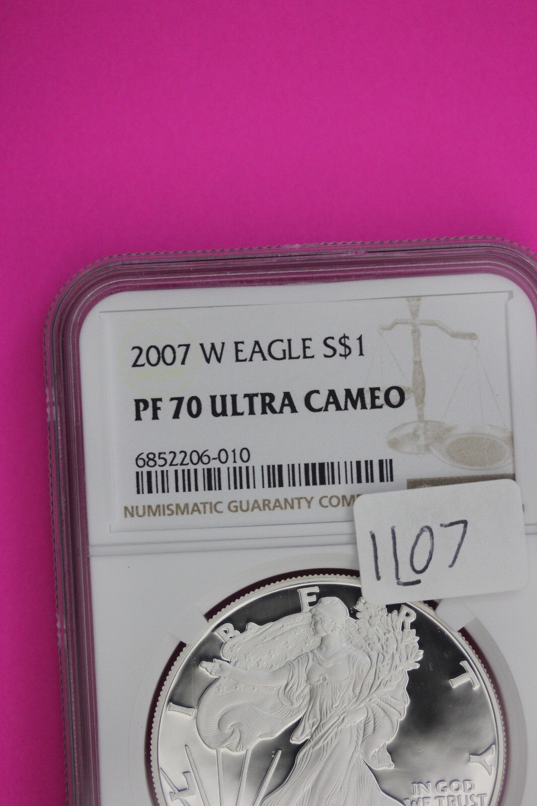 2007 W PF 70 Silver American Eagle Ultra Cameo Authentic Proof Coin NGC 1107