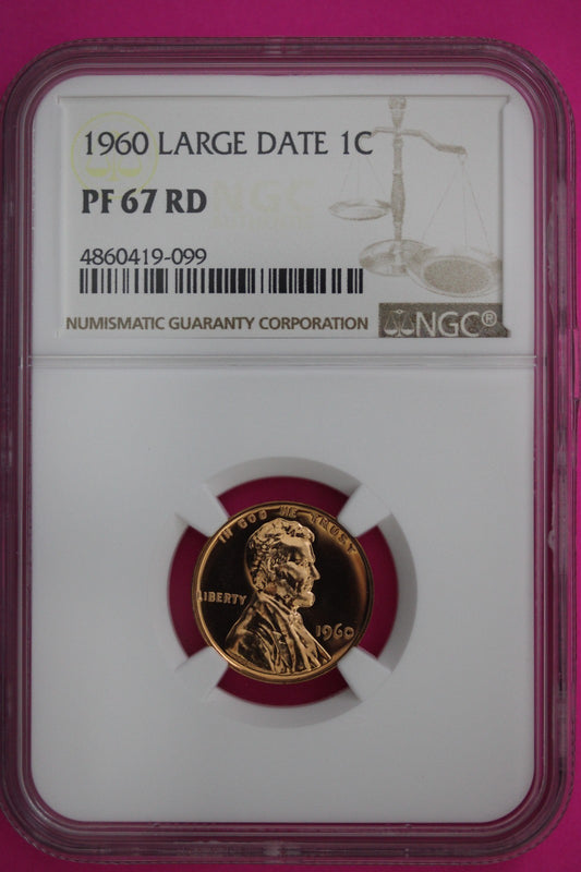 1960 Large Date PF 67 Red Lincoln Memorial Cent Proof Coin NGC Certified 301