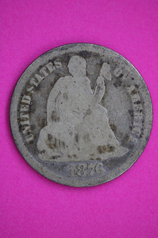 1876 P Seated Dime Silver Exact Coin Shown Low Grade Filler Damaged Bent 2772