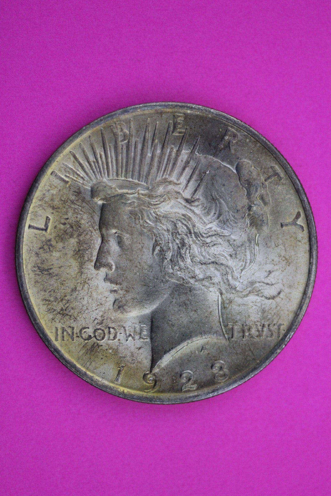 Toned 1923 P Peace Silver Dollar LIberty Coin Guaranteed Authentic 0328N