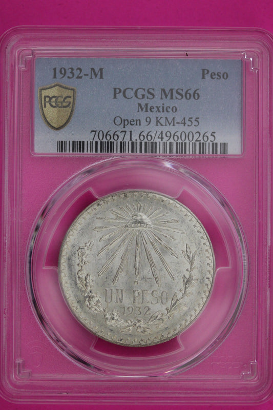 1932 M MS 66 Mexico Peso Open 9 KM-455 PCGS Certified Graded Authentic Slab 1212