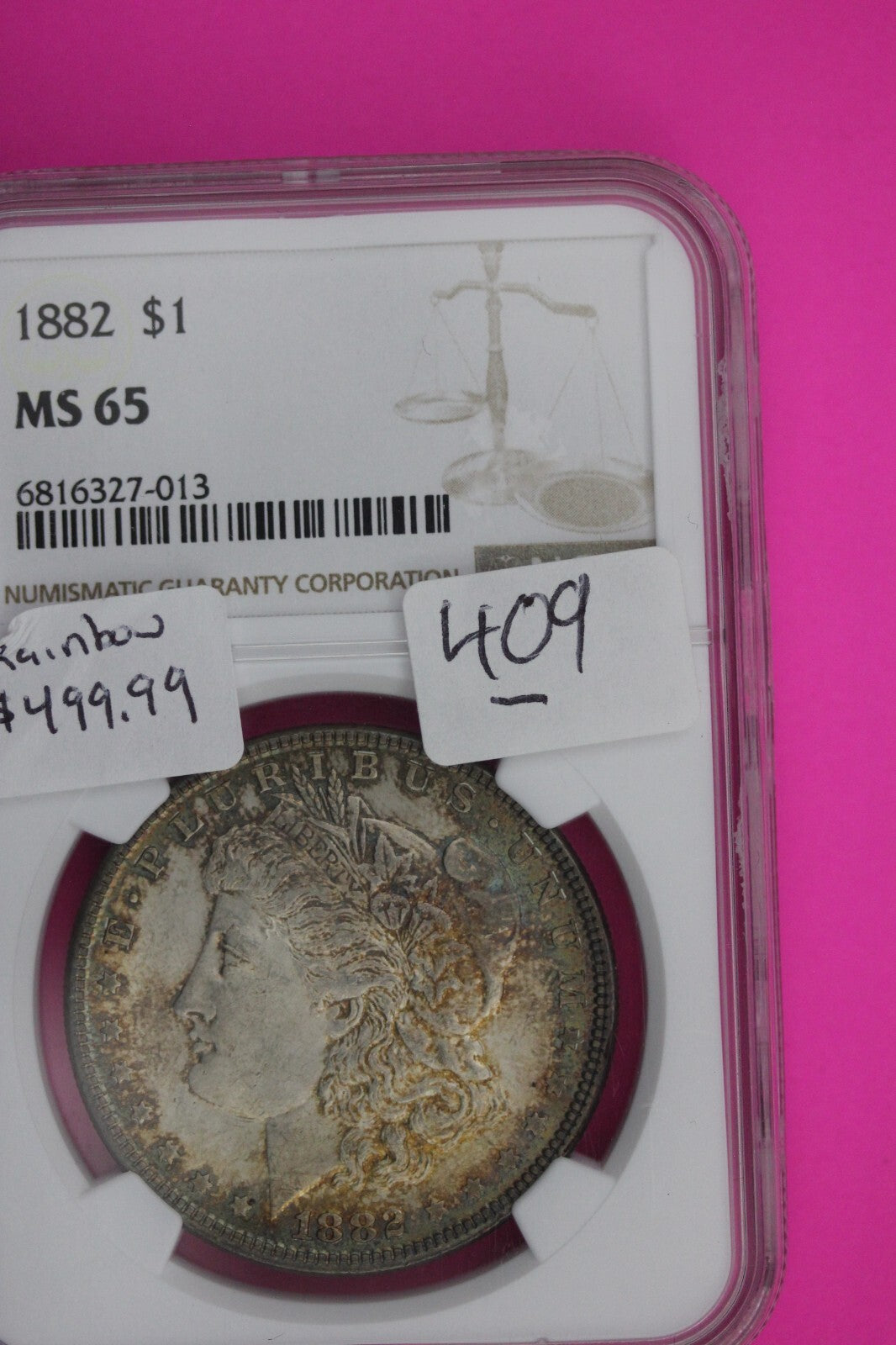 Rainbow Toned 1882 P MS 65 Liberty Morgan Silver Dollar NGC Certified Slab 409