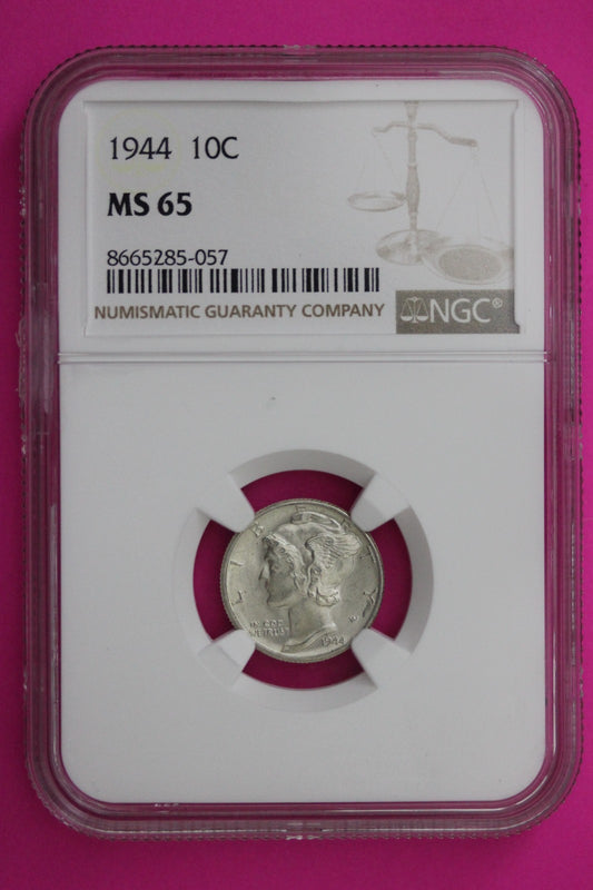 1944 P MS 65 Mercury Winged Liberty Dime NGC Certified Graded Authentic Slab 343