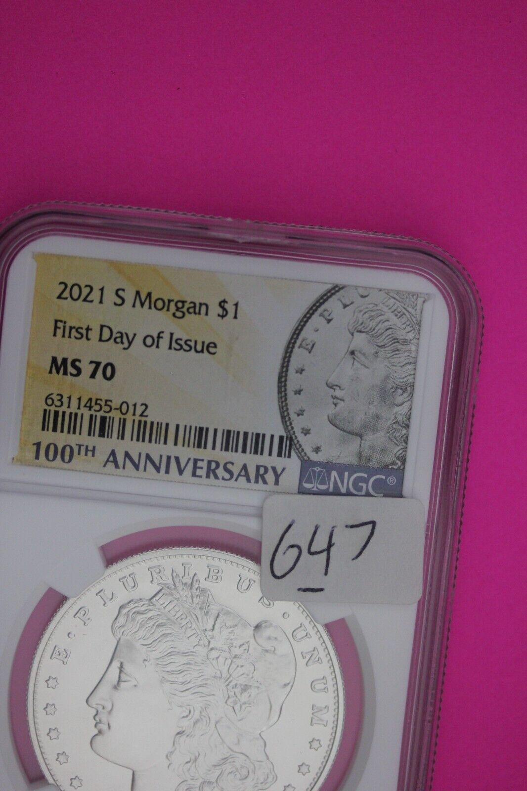 Rare 2021 S MS 70 Morgan Silver Dollar NGC Graded Certified Slab 1rst Day 647