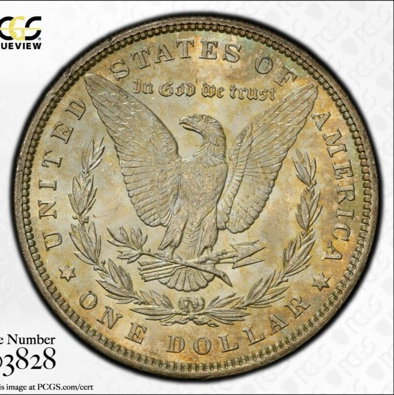 Toned 1896 P MS 63 Morgan Liberty Silver Dollar PCGS Certified Slab 28