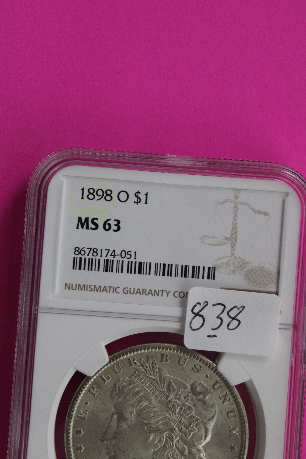 1898 O MS 63 Liberty Morgan Silver Dollar NGC Certified Graded Authentic 838