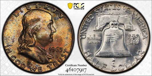 Toned Color 1963 P MS 64 Ben Franklin Half Dollar Trueview Pics PCGS Slab 1518