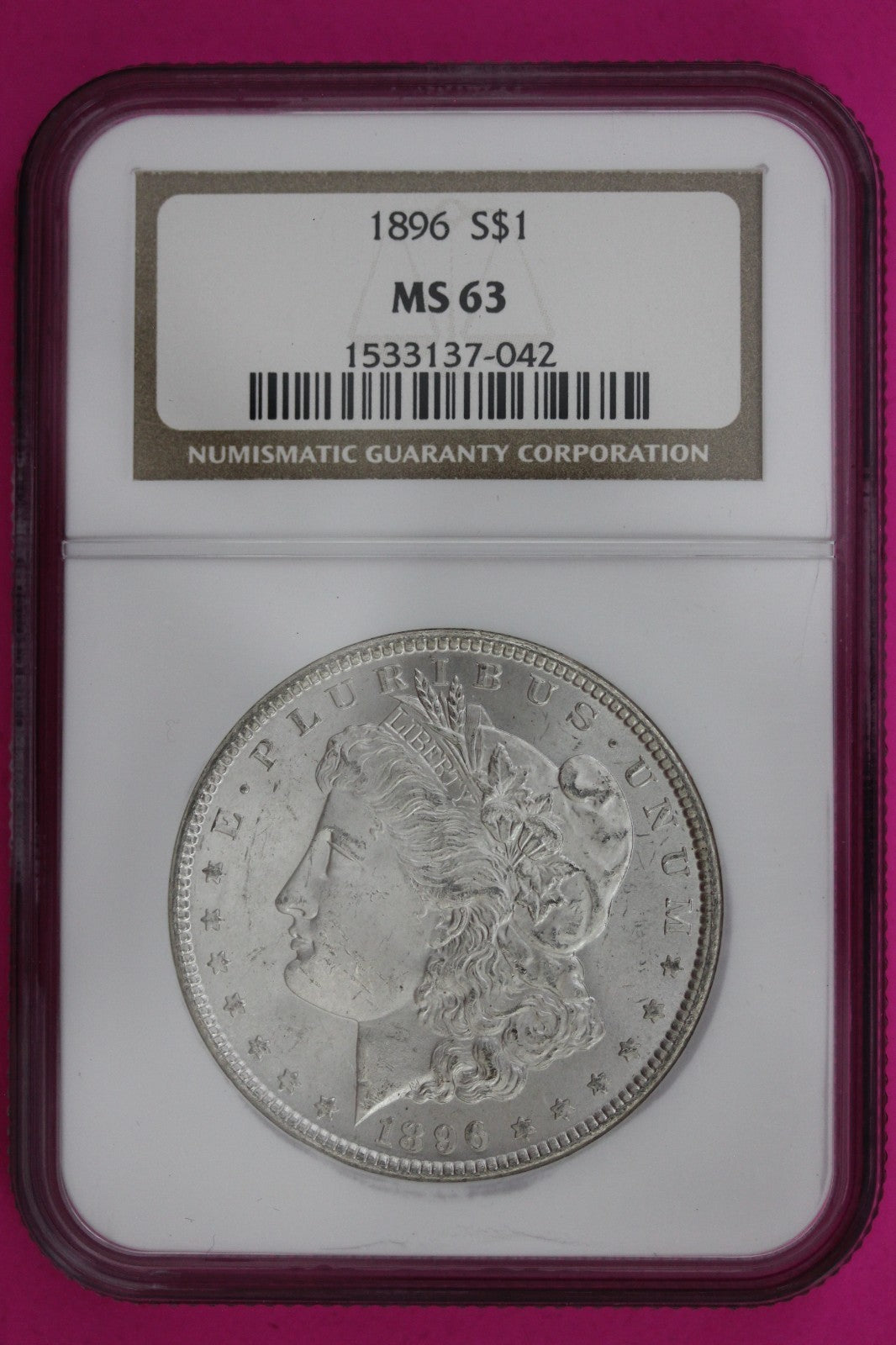 1896 P MS 63 Liberty Morgan Silver Dollar Coin NGC Certified Authentic Slab 1380