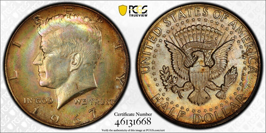 Trueview Rainbow TONED 1967 MS 65 John Kennedy Half Dollar PCGS Slab OCE 1549