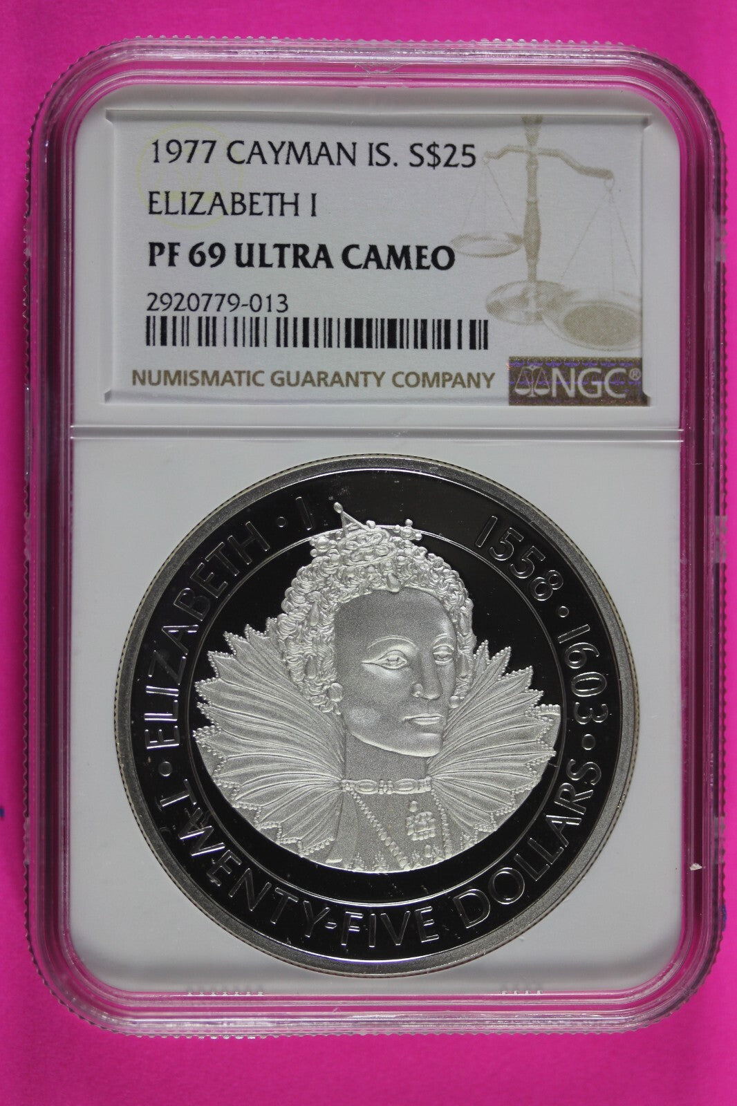 1977 PF 69 Cayman Islands Elizabeth I $25 Dollars Silver Coin NGC Graded 545