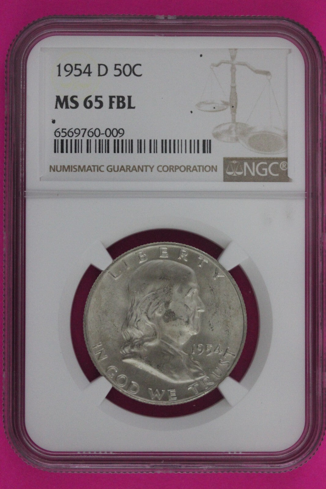 Full Bell Lines 1954 D MS 65 FBL Ben Franklin Half Dollar Silver Coin NGC 790