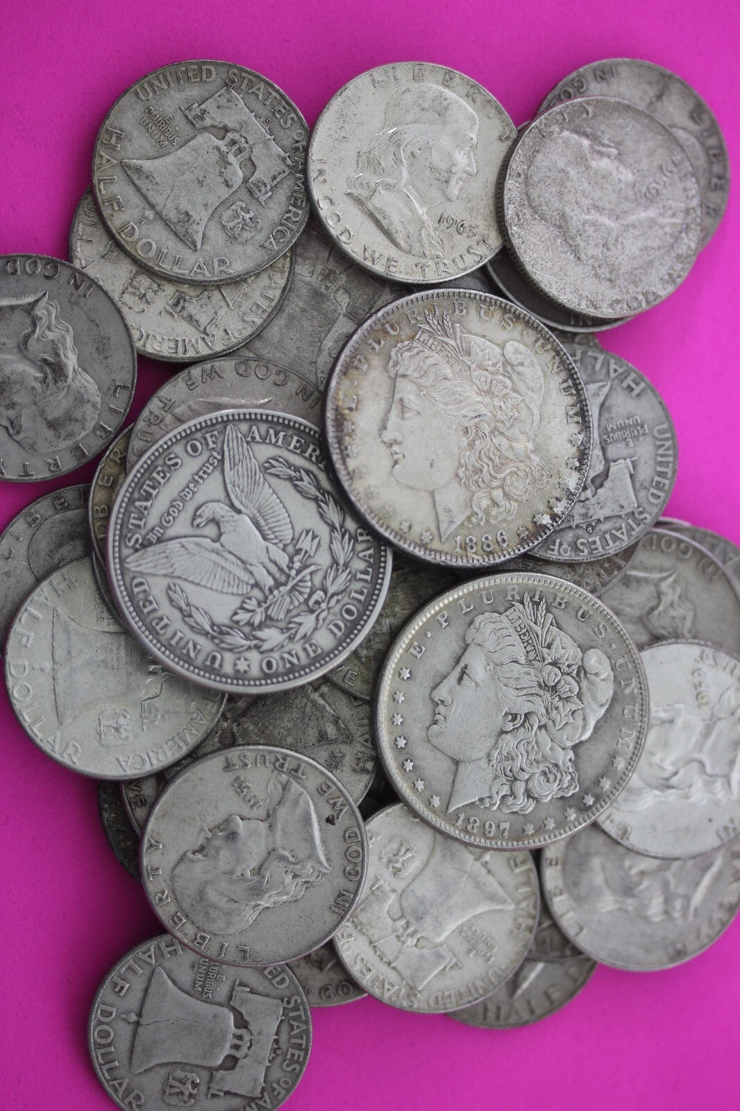 United States 90% Silver Coins $7.00 Face Value With One Morgan Dollar Junk