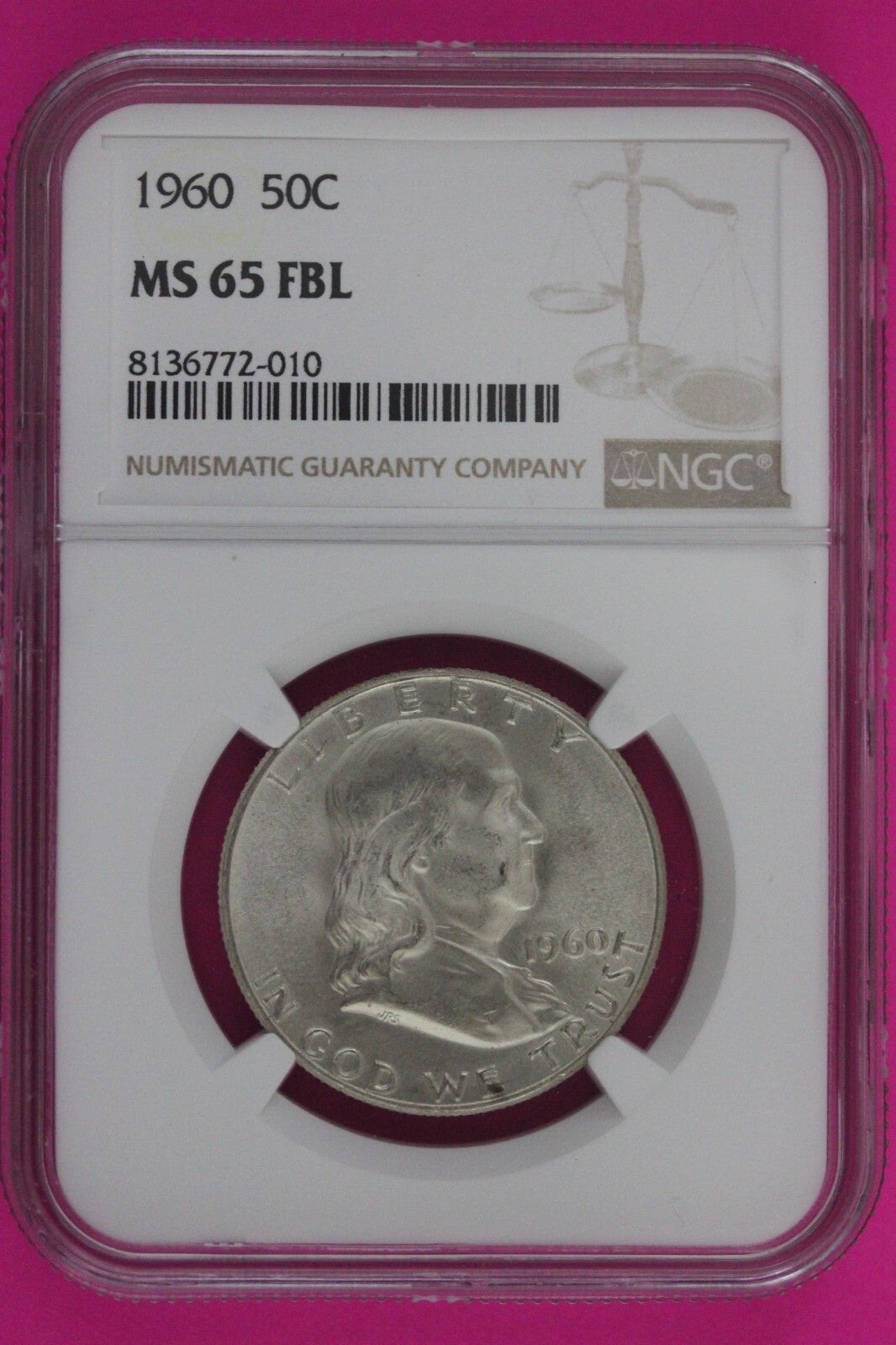 Full Bell Lines 1960 P MS 65 FBL Ben Franklin Half Dollar Silver Coin NGC 785