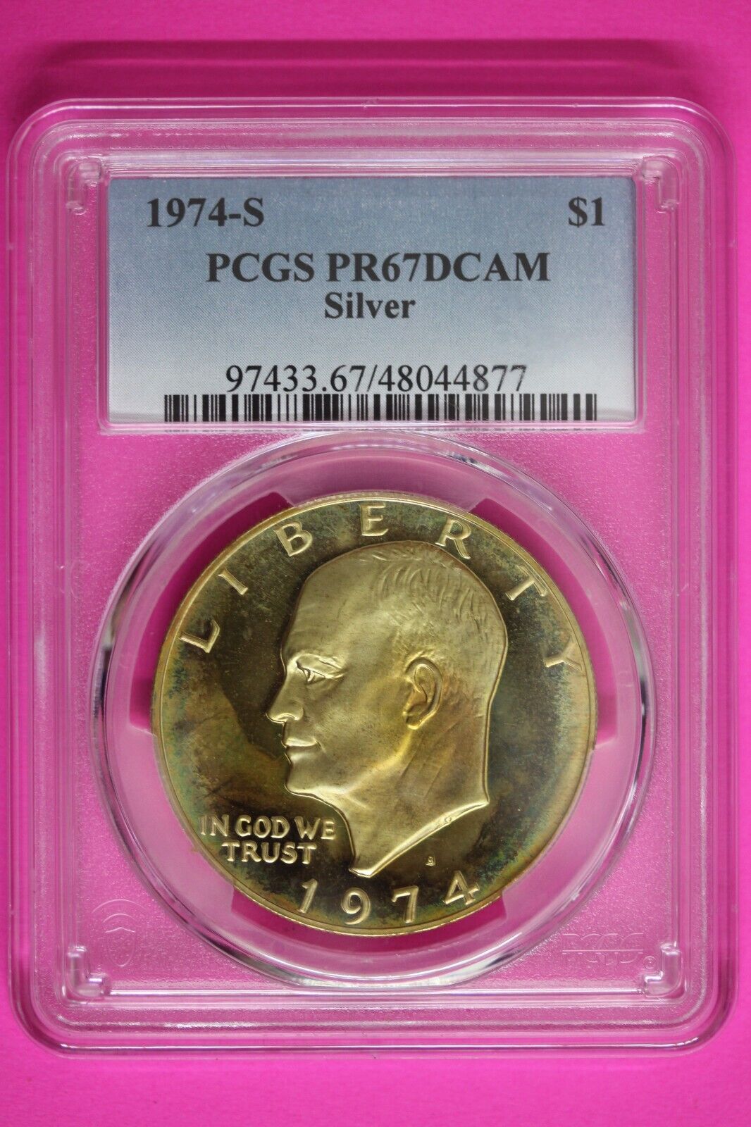 Toned Color 1974 S PR 67 Silver Ike Eisenhower Dollar PCGS Trueview Slab 220