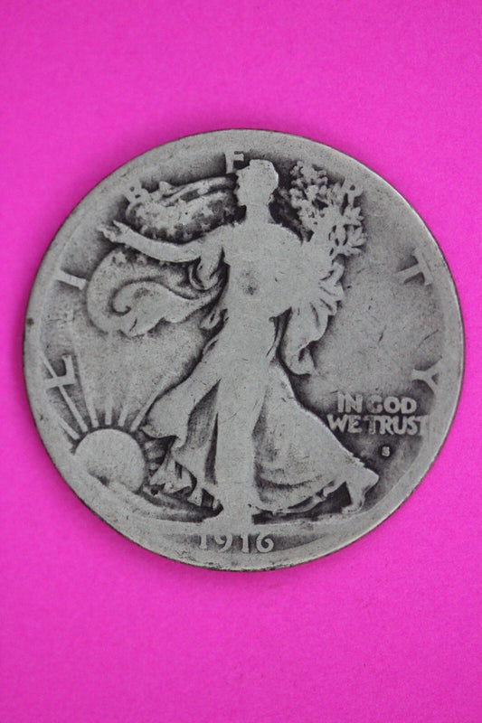 1916 S Walking Liberty Silver Half Dollar Guaranteed Authentic Genuine Coin 1509