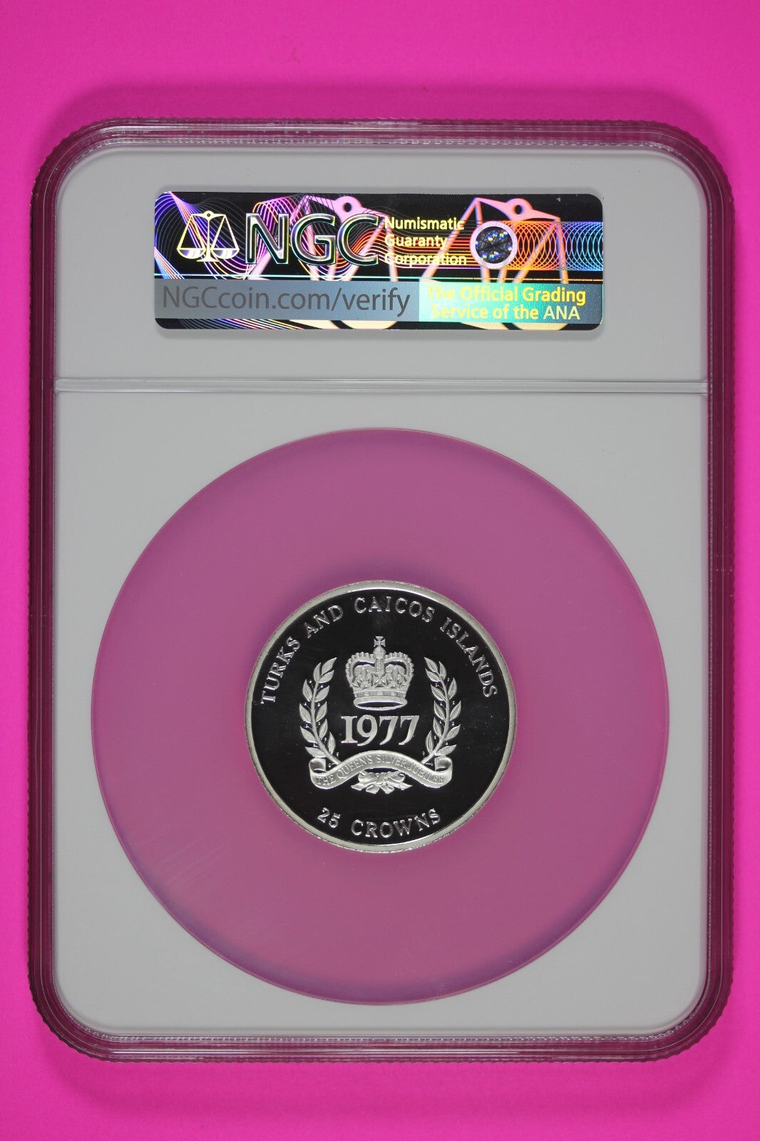 Pop 5 Only 1 Finer 1977 PF 69 Turks 25 Cr Queen's Silver Jubilee Silver NGC 7020