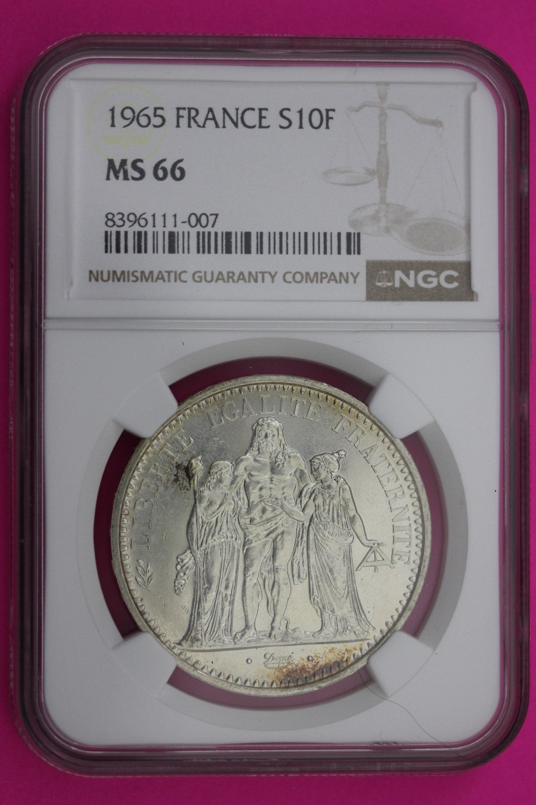 1965 MS 66 France 10 Francs Silver Coin NGC Graded Authentic Certified Slab 584