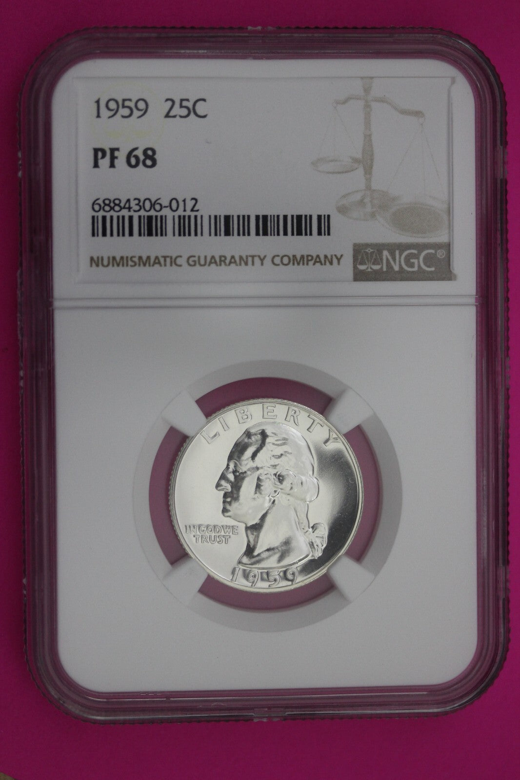 1959 PF 68 Proof Washington Silver Quarter NGC Certified Graded Authentic 271