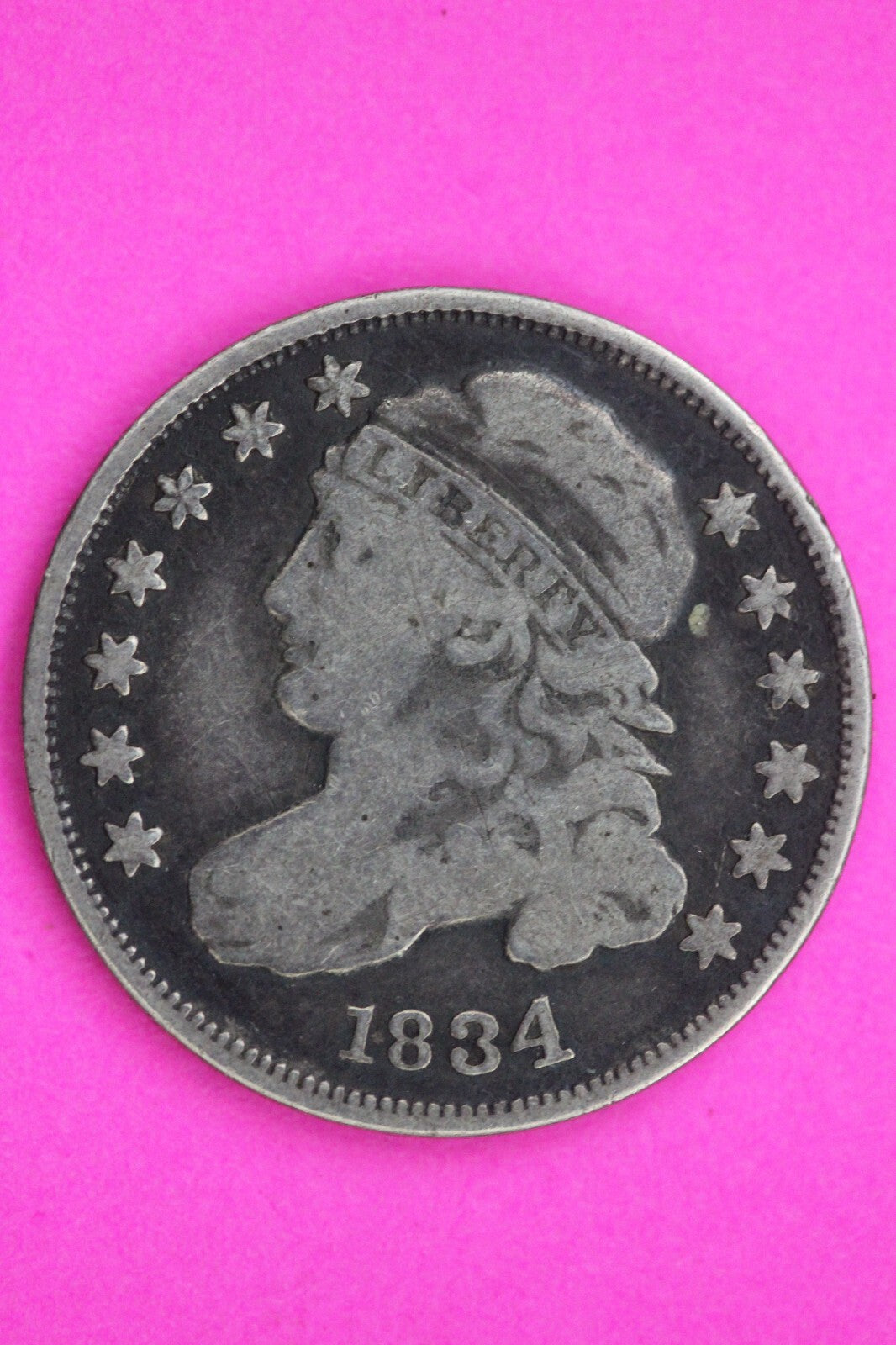 1834 Bust Capped Dime Reverse Rim Cud Lady Liberty Silver Coin Authentic 1294