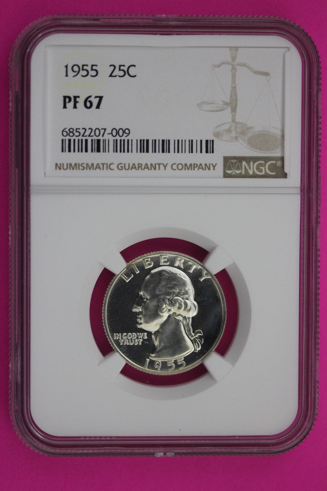 1955 PF 67 Proof Washington Silver Quarter NGC Certified Graded Authentic 246