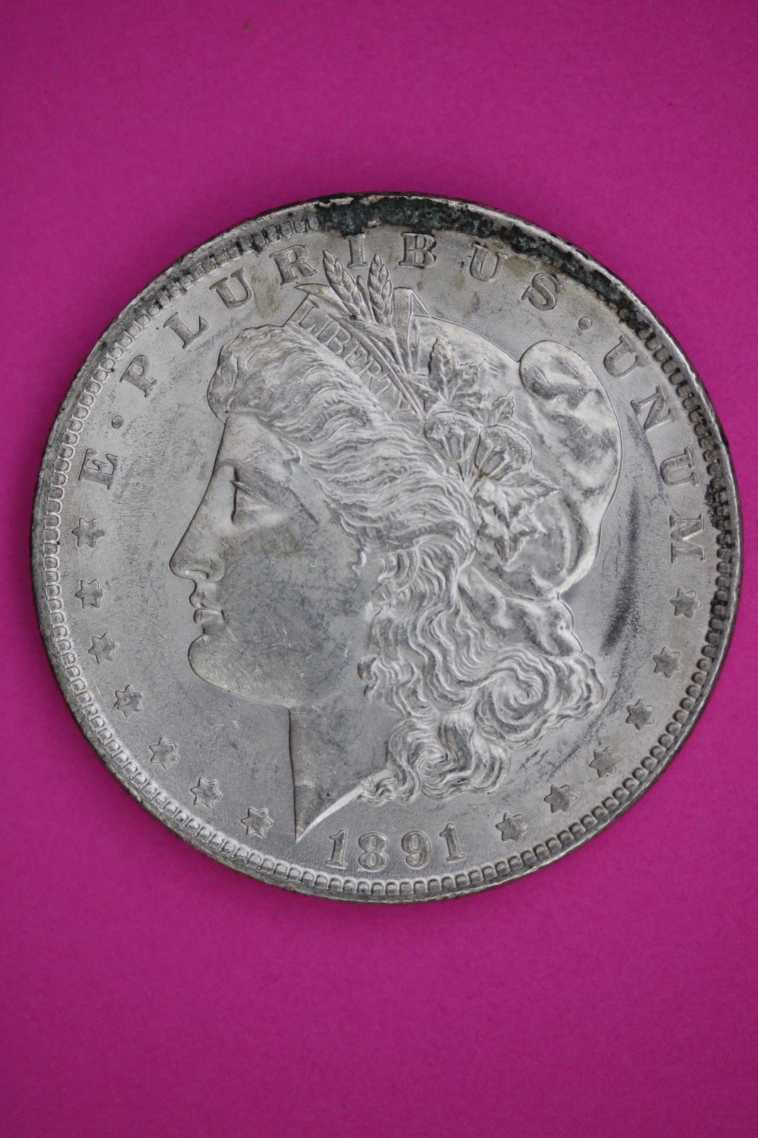 1891 P Morgan Lady Liberty Silver Dollar Authentic Corroded Rim Area 2622