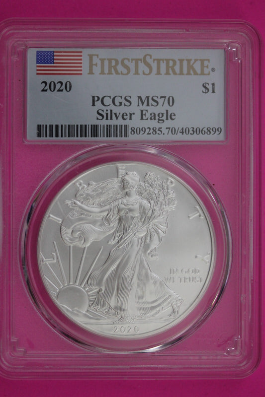 2020 MS 70 Silver Eagle Coin 1 OZ .999 PCGS Certified Graded Authentic Slab 608