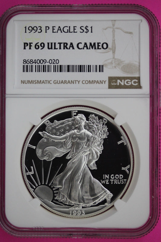 1993 P PF 69 American Silver Eagle Proof Ultra Cameo NGC Graded Authentic 058