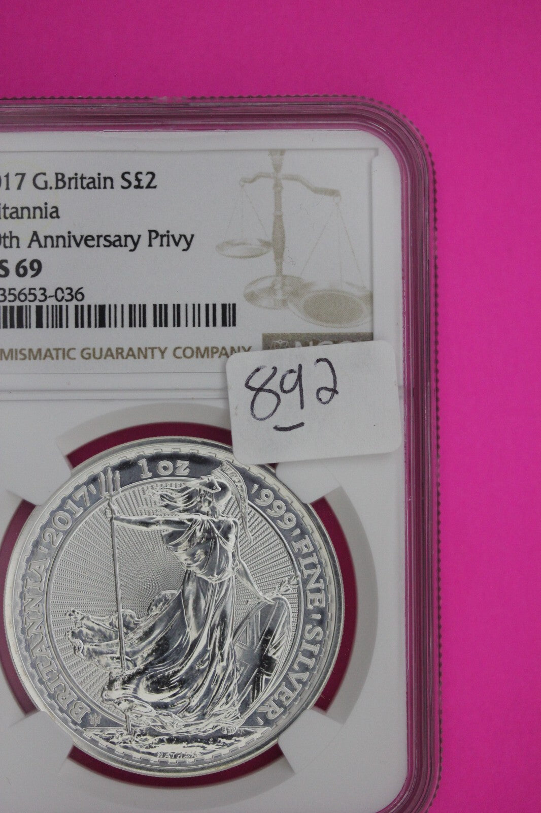 2017 MS 69 Great Britain £2 Britannia 20th Anniversary Privy NGC Graded Slab 892
