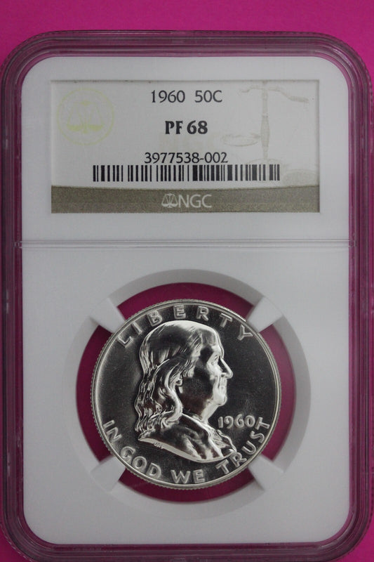 1960 PF 68 Ben Franklin Silver Proof Half Dollar NGC Graded Certified Slab 833