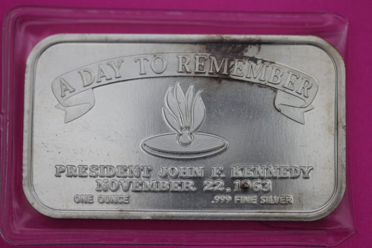 Very Rare JFK John F Kennedy Assasination A Day To Remember 1 oz Silver Bar 99N
