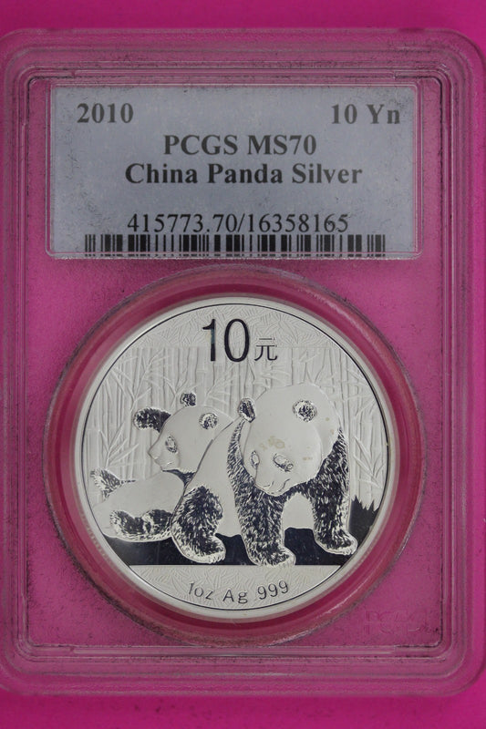 2010 MS 70 China Panda 1 OZ Silver Coin PCGS Certified Graded Authentic Slab 921
