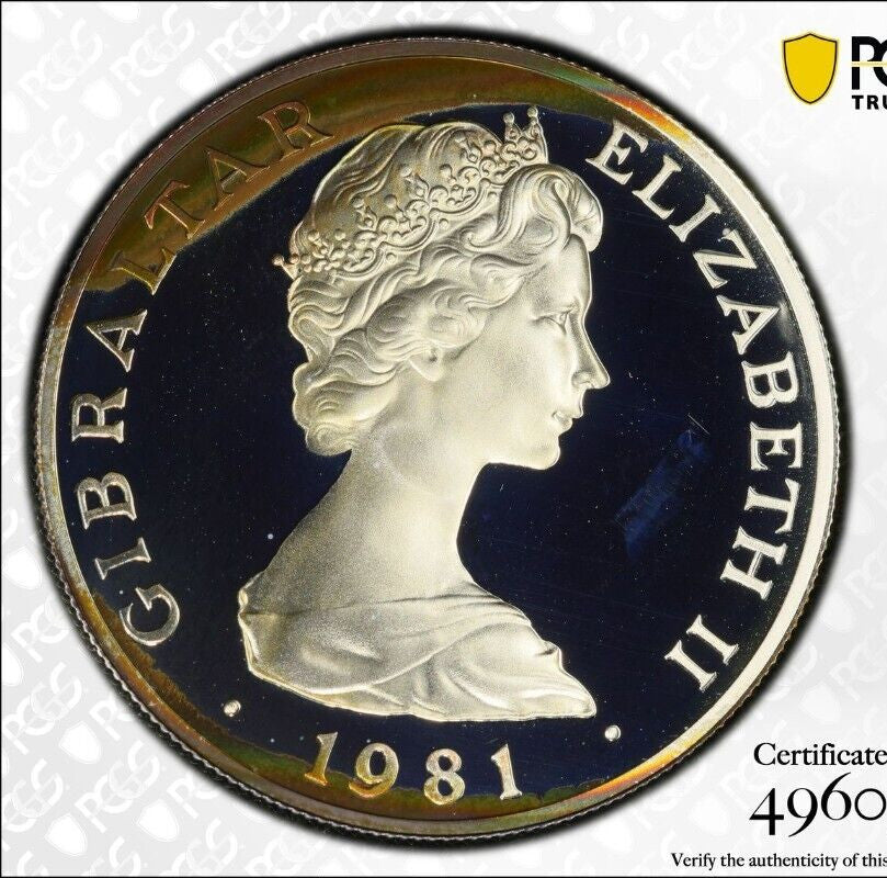 Toned 1981 PR 68 DCAM Crown Gibraltar Princess Diana Royal Wedding PCGS Slab 598