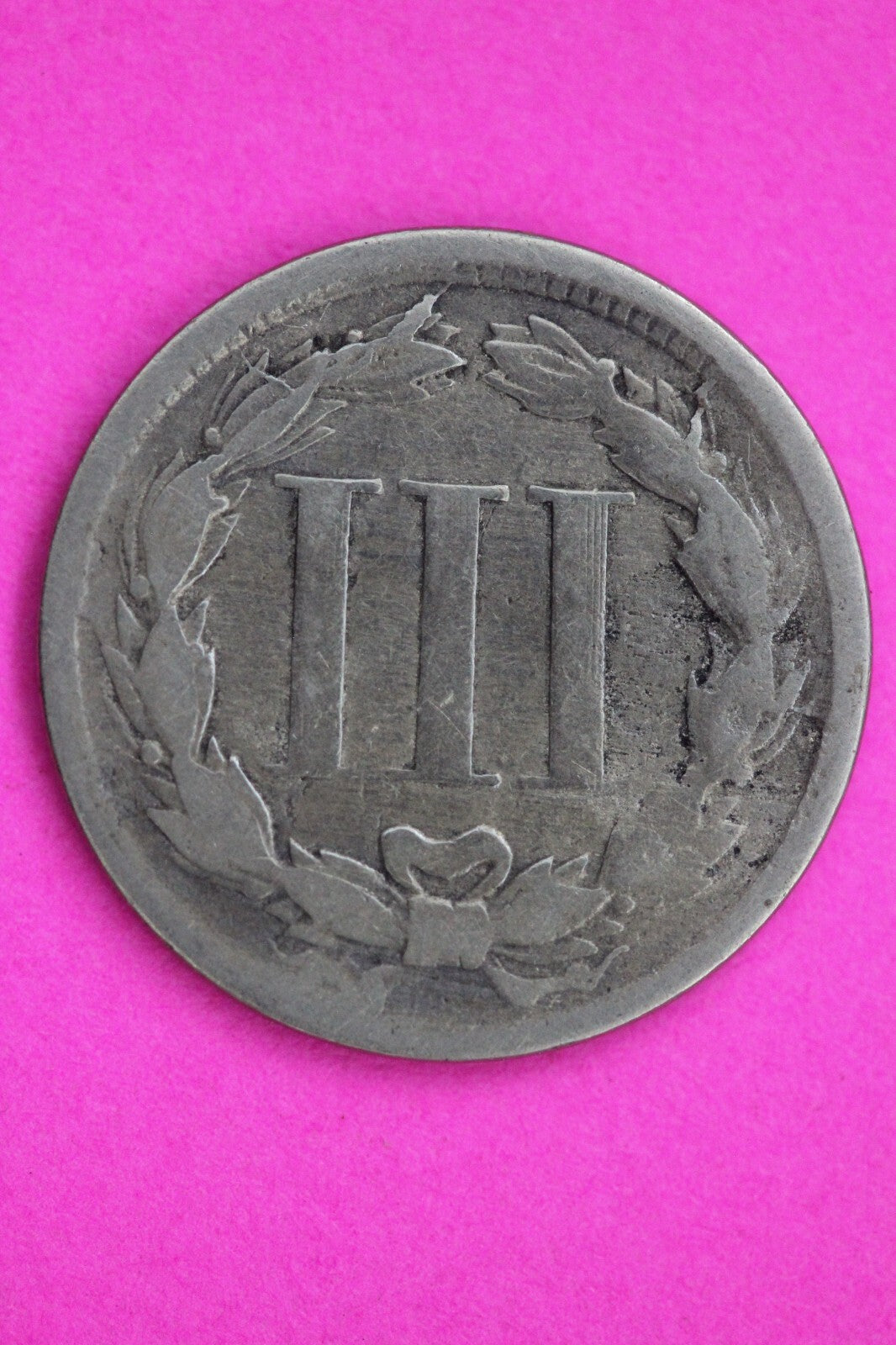 1865 Three 3 Cent Nickel Guaranteed Authentic & Genuine Fast Free Shipping 1304