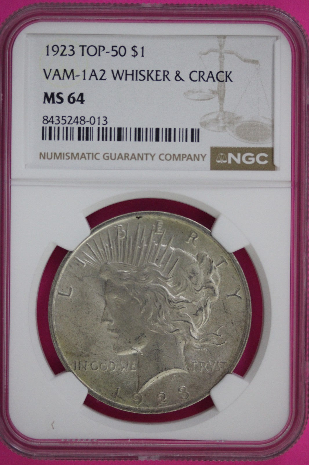 1923 P MS 64 Liberty Peace Silver Dollar VAM 1A2 Whisker & Crack Top 50 NGC  177