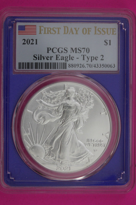 2021 T2 MS 70 Silver Eagle Coin 1 OZ .999 PCGS Certified Graded Authentic 585